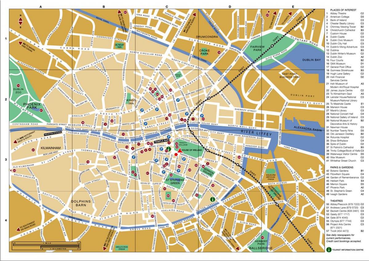 карта цэнтра горада Дублін